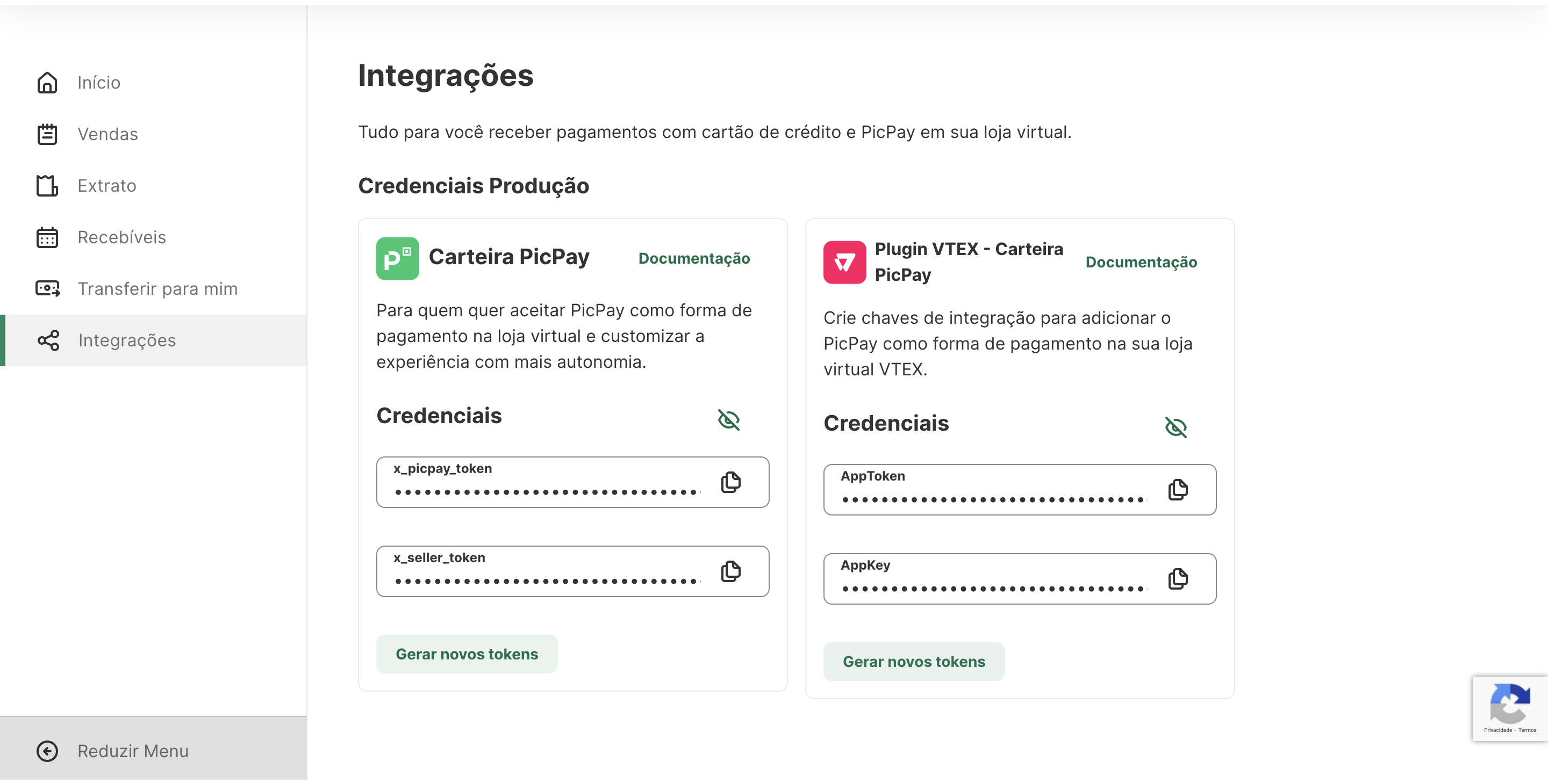 Chaves de integração VTEX